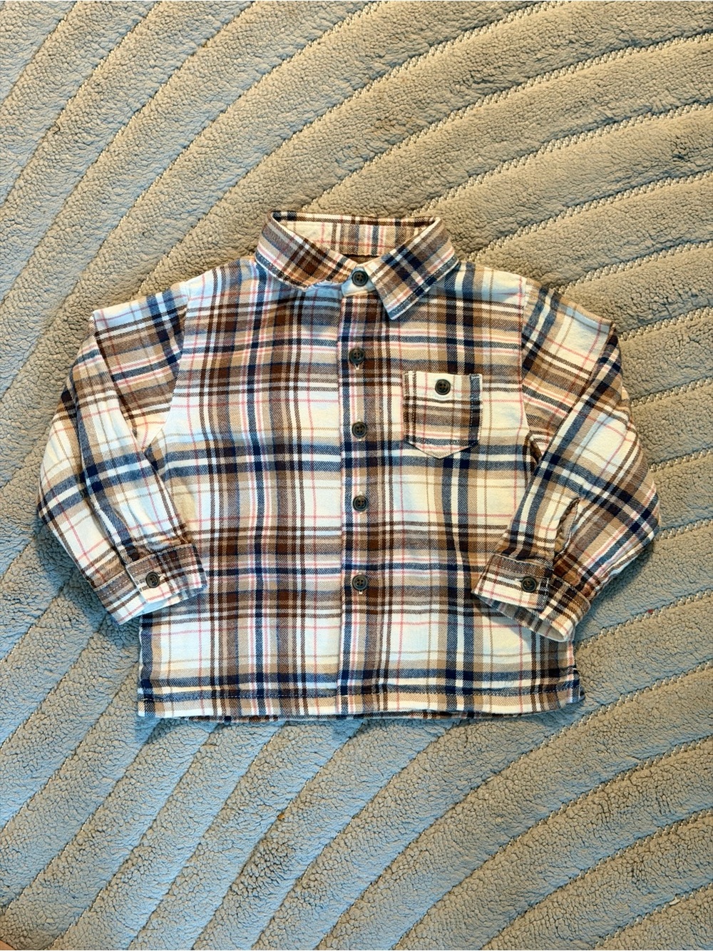 wonder nation Plaid Button-Down Shirt - Blue, Brown & Cream